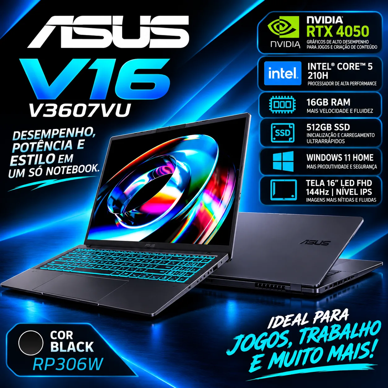 Notebook Asus V16 -Nvidia RTX 4050 - Intel Core 5 210h